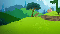 Size: 1280x720 | Tagged: safe, imported from derpibooru, screencap, season 5, slice of life (episode), background, hill, house, mountain, path, ponyville, scenery, scenic ponyville, tree