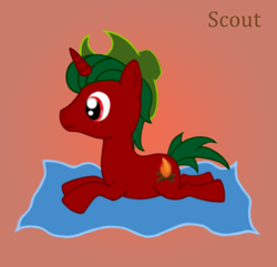 Size: 1532x1475 | Tagged: safe, artist:silentrosysunrise, imported from derpibooru, oc, oc only, oc:scout, pony, unicorn, blanket, cowboy hat, hat, horn, looking down, lying, male, solo, unicorn oc
