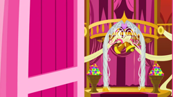 Size: 1280x720 | Tagged: safe, imported from derpibooru, screencap, season 5, slice of life (episode), arch, architecture, background, balcony, bell, curtain, curtains, door, flameless fireworks, liminal space, no pony, ponyville town hall, scenic ponyville