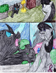 Size: 2549x3299 | Tagged: safe, artist:l9obl, imported from derpibooru, octavia melody, changeling, earth pony, pony, once upon a time in canterlot, attack, charge, comic, high res, straw