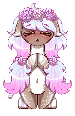 Size: 154x239 | Tagged: safe, artist:inspiredpixels, imported from derpibooru, oc, oc only, pony, belly button, blushing, coat markings, eyes closed, female, floppy ears, floral head wreath, flower, hooves to the chest, mare, pale belly, pixel art, simple background, solo, transparent background, white belly