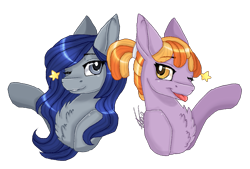 Size: 1249x843 | Tagged: safe, artist:inspiredpixels, imported from derpibooru, oc, oc only, pony, bust, chest fluff, duo, one eye closed, signature, simple background, transparent background