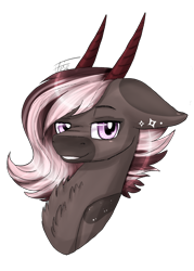 Size: 1484x2070 | Tagged: safe, artist:inspiredpixels, imported from derpibooru, oc, oc only, original species, pony, bust, chest fluff, floppy ears, horn, signature, simple background, solo, transparent background