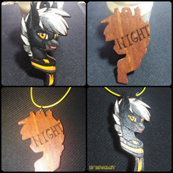 Size: 800x800 | Tagged: safe, artist:megabait, imported from derpibooru, oc, oc:midnight, pony, craft, handmade, jewelry, pendant, wood