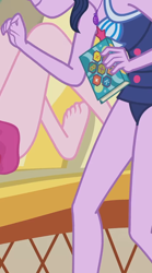 Size: 940x1689 | Tagged: safe, imported from derpibooru, screencap, pinkie pie, sci-twi, twilight sparkle, equestria girls, equestria girls series, friendship math, book, clothes, cropped, female, geode of telekinesis, magical geodes, one-piece swimsuit, ponytail, sci-twi swimsuit, sleeveless, solo, swimsuit