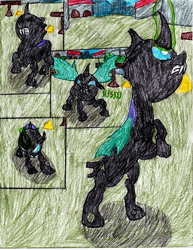 Size: 2549x3299 | Tagged: safe, artist:l9obl, imported from derpibooru, changeling, once upon a time in canterlot, angry, bipedal, comic, high res, hissing, magic