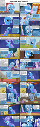Size: 1282x4017 | Tagged: safe, artist:agrol, edit, edited screencap, imported from derpibooru, screencap, starlight glimmer, trixie, unicorn, comic:celestia's servant interview, headmare of the school, all bottled up, boast busters, apple, book, brush, brushing, brushing mane, cape, caption, clothes, coffee mug, comic, cookie, cs captions, cute, diatrixes, doodling, drawing, female, flower, flower pot, food, fruit, hat, interview, levitation, looking at you, magic, magic aura, magic lessons, mare, mirror, missing accessory, mug, must be better, nom, quill pen, sandwich, screencap comic, smiling, teapot, telekinesis, text, trixie's cape, trixie's hat, wide smile