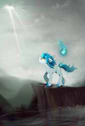 Size: 749x1100 | Tagged: safe, artist:skyeypony, imported from derpibooru, oc, oc only, earth pony, pony, cliff, solo, will o' the wisp, wisp