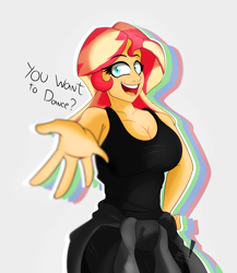 Size: 2500x2880 | Tagged: safe, artist:diamondgreenanimat0, imported from derpibooru, sunset shimmer, human, equestria girls, 2021, anatomy, breasts, clothes, eyebrows, eyebrows visible through hair, female, hand on hip, happy, high res, humanized, inspiration, looking at you, open mouth, open smile, outstretched arm, practice drawing, red hair, simple background, smiling, smiling at you, solo, sweater, talking, talking to viewer, white background, yellow hair