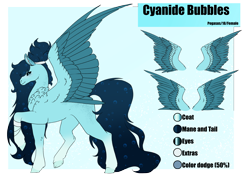 Size: 4961x3508 | Tagged: safe, artist:oneiria-fylakas, imported from derpibooru, oc, oc only, oc:cyanide bubbles, pegasus, pony, female, mare, reference sheet, solo