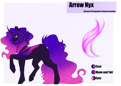 Size: 1920x1358 | Tagged: safe, artist:oneiria-fylakas, imported from derpibooru, oc, oc only, oc:arrow nyx, pony, unicorn, female, mare, reference sheet, solo