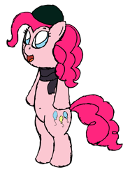 Size: 1563x1991 | Tagged: safe, artist:sparkfler85, imported from derpibooru, pinkie pie, earth pony, pony, belly button, bipedal, clothes, female, hat, mare, open mouth, scarf, simple background, solo, standing, transparent background