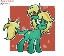 Size: 957x835 | Tagged: safe, artist:redpalette, imported from derpibooru, oc, oc only, oc:astro, earth pony, pony, abstract background, artfight, blonde, bow, cute, earth pony oc, fluffy, smiling, solo