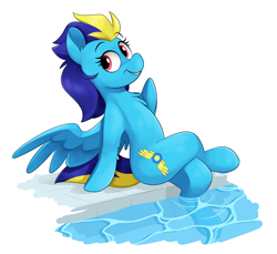 Size: 3453x3162 | Tagged: safe, artist:luximus17, imported from derpibooru, oc, oc only, oc:blue angel, pegasus, female, high res, mare, poolside, smiling, spread wings, wings
