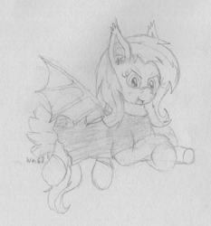 Size: 1727x1856 | Tagged: safe, artist:wapamario63, imported from ponybooru, fluttershy, bat pony, pony, bat ponified, broom, clothes, cute, dress, fangs, female, flutterbat, flying, flying broomstick, looking at you, mare, monochrome, race swap, sketch, solo, spread wings, traditional art, wings