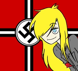 Size: 494x452 | Tagged: safe, oc, oc only, oc:aryanne, human, female, females only, flag, fucking based, humanized, nazi, racism, reaction image, swastika