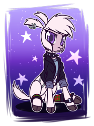 Size: 868x1163 | Tagged: safe, artist:redahfuhrerking, imported from derpibooru, pom lamb, sheep, them's fightin' herds, adorapom, alternate hairstyle, chains, choker, clothes, cloven hooves, community related, cute, ear piercing, earring, jacket, jewelry, looking at you, piercing, plaid, pom (tfh), punk, simple background, solo, spiked choker, transparent background