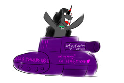 Size: 1024x683 | Tagged: safe, artist:horsesplease, imported from derpibooru, king sombra, unicorn, unown, barking, bipedal, derp, loss (meme), panting, pokémon, sombra dog, stupid, tank (vehicle), tongue out