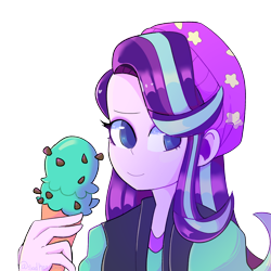 Size: 3000x3000 | Tagged: safe, artist:sadkazooist, imported from derpibooru, starlight glimmer, equestria girls, mirror magic, spoiler:eqg specials, beanie, clothes, cute, female, food, glimmerbetes, hat, high res, ice cream, simple background, smiling, solo, that human sure does love ice cream, transparent background