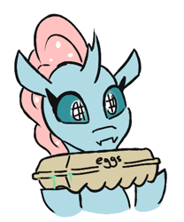 Size: 382x460 | Tagged: safe, artist:jargon scott, imported from derpibooru, ocellus, changedling, changeling, egg carton, female, implications, simple background, solo, white background