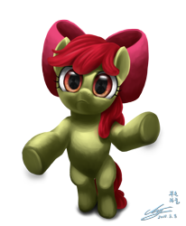 Size: 1200x1455 | Tagged: safe, artist:mrs1989, imported from derpibooru, apple bloom, earth pony, pony, apple bloom's bow, bipedal, bow, female, filly, hair bow, looking at you, simple background, solo, transparent background