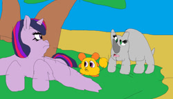 Size: 1280x738 | Tagged: safe, artist:willtheraven1, imported from derpibooru, twilight sparkle, oc, oc:ruby, oc:willow, alicorn, original species, fanfic:season 10, 1000 hours in ms paint, alternate universe, hakuna matata, jungle, season 10, twilight sparkle (alicorn)