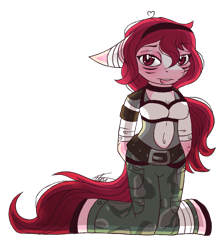 Size: 1345x1522 | Tagged: safe, artist:inspiredpixels, imported from derpibooru, oc, oc only, anthro, pony, bandage, female, floppy ears, furry, looking at you, mare, simple background, solo, transparent background