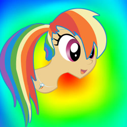 Size: 1440x1440 | Tagged: safe, artist:sarastudly, imported from derpibooru, rainbow dash, human, abstract background, bust, eyelashes, female, humanized, jewelry, necklace, smiling, solo