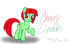 Size: 1170x717 | Tagged: safe, artist:ceehoff, imported from derpibooru, oc, oc only, oc:cherry limeade, earth pony, pony, earth pony oc, eyelashes, female, mare, raised hoof, simple background, smiling, solo, white background