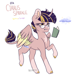 Size: 1862x1902 | Tagged: safe, artist:moccabliss, imported from derpibooru, oc, oc only, oc:cirrus sparkle, alicorn, pony, curved horn, female, glasses, horn, leonine tail, magical lesbian spawn, mare, offspring, parent:spitfire, parent:twilight sparkle, solo, two toned wings, wings
