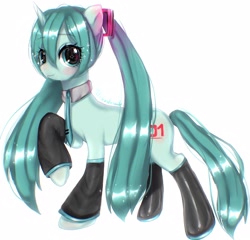 Size: 3146x3023 | Tagged: safe, artist:mlekoduszek, imported from derpibooru, kotobukiya, pony, anime, cute, female, hatsune miku, high res, kotobukiya hatsune miku pony, mare, necktie, ponified, solo, vocaloid