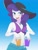 Size: 1620x2160 | Tagged: safe, artist:haibaratomoe, imported from derpibooru, rarity, equestria girls, equestria girls series, forgotten friendship, belly button, bikini, blushing, breasts, busty rarity, cleavage, clothes, cute, drinking glass, ear piercing, earring, geode of shielding, gradient background, hat, jewelry, magical geodes, midriff, open mouth, piercing, raribetes, rarity's blue sarong, rarity's purple bikini, sarong, simple background, solo, sun hat, swimsuit