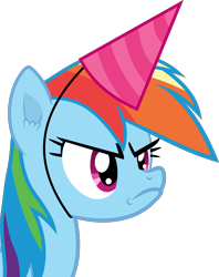 Size: 3000x3797 | Tagged: safe, artist:frownfactory, imported from derpibooru, rainbow dash, pegasus, pony, daring don't, faic, female, frown, hat, high res, mare, party hat, simple background, solo, transparent background, vector