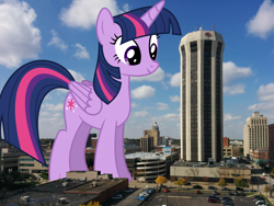 Size: 2048x1536 | Tagged: safe, artist:skie-vinyl, artist:thegiantponyfan, imported from derpibooru, twilight sparkle, alicorn, pony, female, giant alicorn, giant pony, giant twilight sparkle, giantess, highrise ponies, illinois, irl, macro, mare, mega giant, photo, ponies in real life, springfield, twilight sparkle (alicorn), twizilla