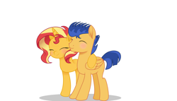 Size: 7000x4000 | Tagged: safe, artist:glistelle, imported from derpibooru, flash sentry, sunset shimmer, pony, unicorn, blushing, female, flashimmer, male, mare, shipping, stallion, straight