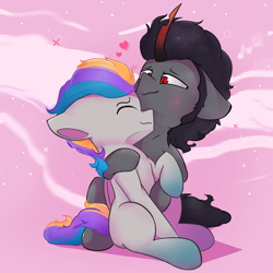 Size: 4000x4000 | Tagged: safe, artist:rainyvisualz, imported from derpibooru, king sombra, oc, oc:pixel codec, pegasus, pony, unicorn, canon x oc, cuddling, gay, gradient hooves, heart, male