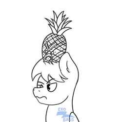 Size: 500x500 | Tagged: safe, artist:exobass, imported from derpibooru, oc, oc only, oc:starbass, pegasus, pony, angry, food, lineart, pegasus oc, pineapple, simple background, solo, transparent background, wings