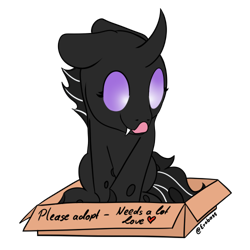 Size: 500x500 | Tagged: safe, artist:exobass, imported from derpibooru, oc, oc only, oc:blissy, changeling, carton, changeling in a box, changeling oc, colored, cute, cuteling, flat colors, licking, mlem, silly, silly changeling, simple background, solo, tongue out, transparent background