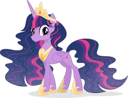 Size: 6255x4839 | Tagged: safe, artist:inaactive, artist:pumpkinpieforlife, imported from derpibooru, twilight sparkle, alicorn, pony, the last problem, absurd resolution, alternate hairstyle, crown, ethereal mane, eyelashes, female, hoof shoes, jewelry, mare, older, older twilight, peytral, princess twilight 2.0, regalia, simple background, solo, starry mane, transparent background, twilight sparkle (alicorn), vector