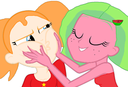 Size: 1258x857 | Tagged: safe, artist:smbros, imported from derpibooru, oc, oc:melon kiss, oc:natalie, equestria girls, base used, freckles, human coloration, pigtails, simple background, transparent background