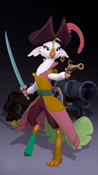 Size: 2160x3840 | Tagged: safe, artist:owlpirate, imported from derpibooru, captain celaeno, bird, parrot, my little pony: the movie, 3d, amputee, beauty mark, cannon, female, flintlock, gun, handgun, hat, high res, pirate, pirate hat, pistol, prosthetic leg, prosthetic limb, prosthetics, saber, solo, source filmmaker, sword, weapon