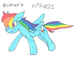 Size: 1152x866 | Tagged: safe, artist:cmara, imported from derpibooru, rainbow dash, pegasus, pony, female, mare, simple background, solo, traditional art, white background