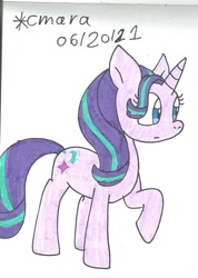 Size: 783x1102 | Tagged: safe, artist:cmara, imported from derpibooru, starlight glimmer, pony, unicorn, female, mare, raised hoof, simple background, solo, traditional art, white background