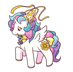 Size: 640x636 | Tagged: safe, artist:squiddy-ink-s, imported from derpibooru, princess celestia, alicorn, pony, alternate cutie mark, bow, female, g1, g4, g4 to g1, generation leap, hat, hennin, magic wand, mare, mouth hold, princess, princess hat, raised hoof, simple background, solo, tail bow, transparent background