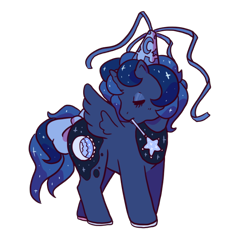 Size: 640x666 | Tagged: safe, artist:squiddy-ink-s, imported from derpibooru, princess luna, alicorn, pony, alternate cutie mark, bow, female, g1, g4, g4 to g1, generation leap, hat, hennin, magic wand, mare, mouth hold, princess, princess hat, simple background, solo, tail bow, transparent background