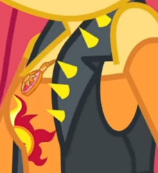 Size: 1920x2106 | Tagged: safe, imported from derpibooru, screencap, sunset shimmer, equestria girls, equestria girls series, forgotten friendship, boobshot, breasts, busty sunset shimmer, clothes, cropped, cutie mark, cutie mark on clothes, female, geode of empathy, jacket, jewelry, leather, leather jacket, magical geodes, necklace, pictures of chests, solo