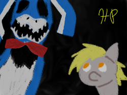 Size: 1600x1200 | Tagged: safe, derpy hooves, anthro, rabbit, animal, animatronic, bowtie, crossover, empty eyes, walten files