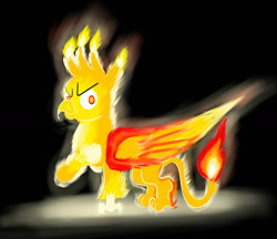 Size: 1280x1106 | Tagged: safe, artist:horsesplease, imported from ponybooru, gallus, griffon, fire, night, smiling, smirk, solo