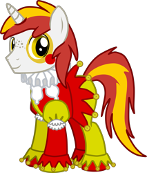 Size: 2839x3336 | Tagged: safe, artist:feathertrap, imported from ponybooru, part of a set, oc, oc:mirthful, pony, unicorn, 1000 hours in gimp, jester, jester motley, male, ruff (clothing), simple background, solo, solo male, stallion, story included, transparent background