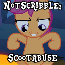 Size: 762x762 | Tagged: safe, imported from twibooru, screencap, scootaloo, pony, image, png, solo, text, thumbnail